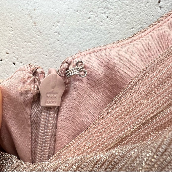 Betsy & Adam One Shoulder Metallic Dress in Pink Size 12 Gown NEW Maxi - Picture 7 of 13